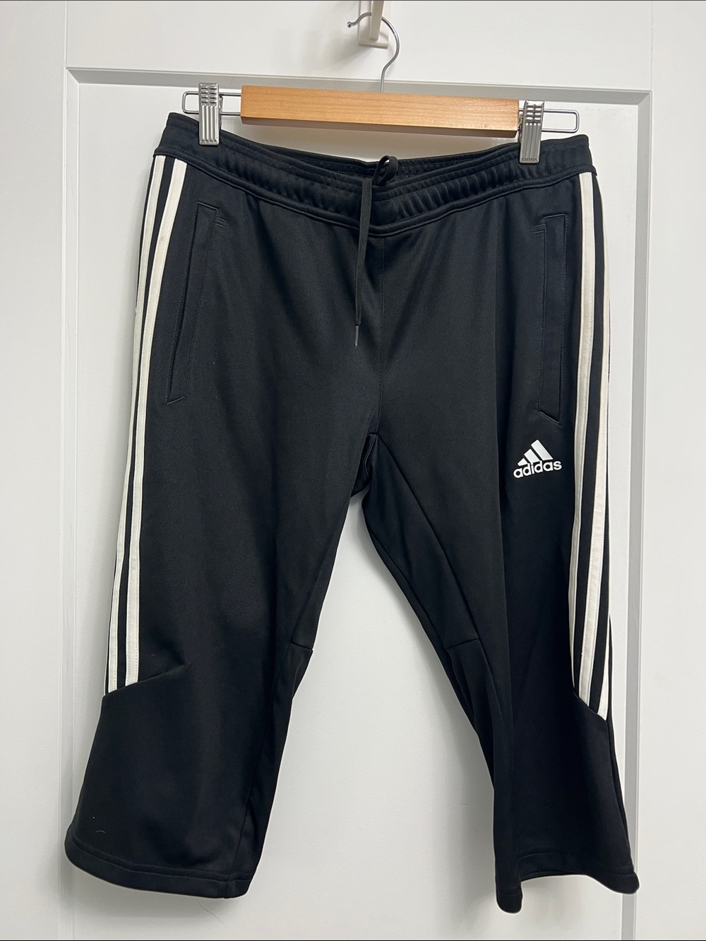 adidas Black Capris with White Side Stripes